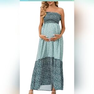 New with tags! FunJuly Womens Large Strapless Cool Green Maxi Maternity Dress